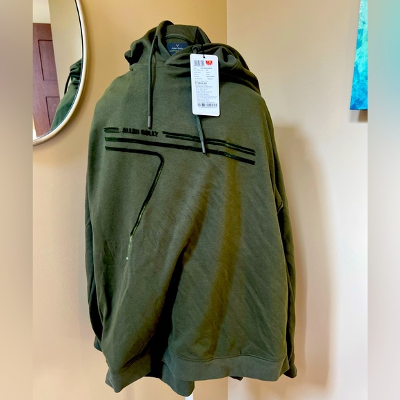 Allen Solly NWT Army Green hoodie Sweatshirt Velvet Logo Detail XXL - Picture 1 of 6
